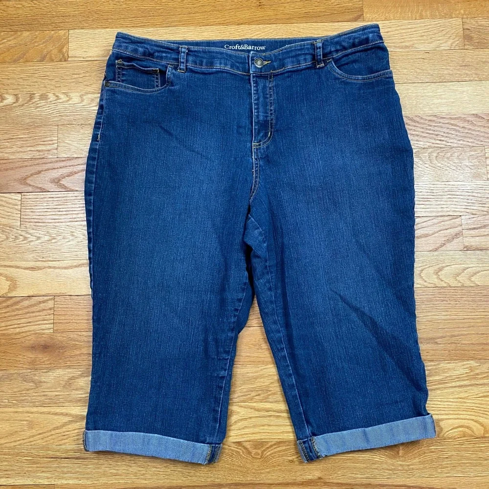 Croft & Barrow Denim Capris Womens 14 Blue Dark‎ Wash Natural Fit Casual Classic